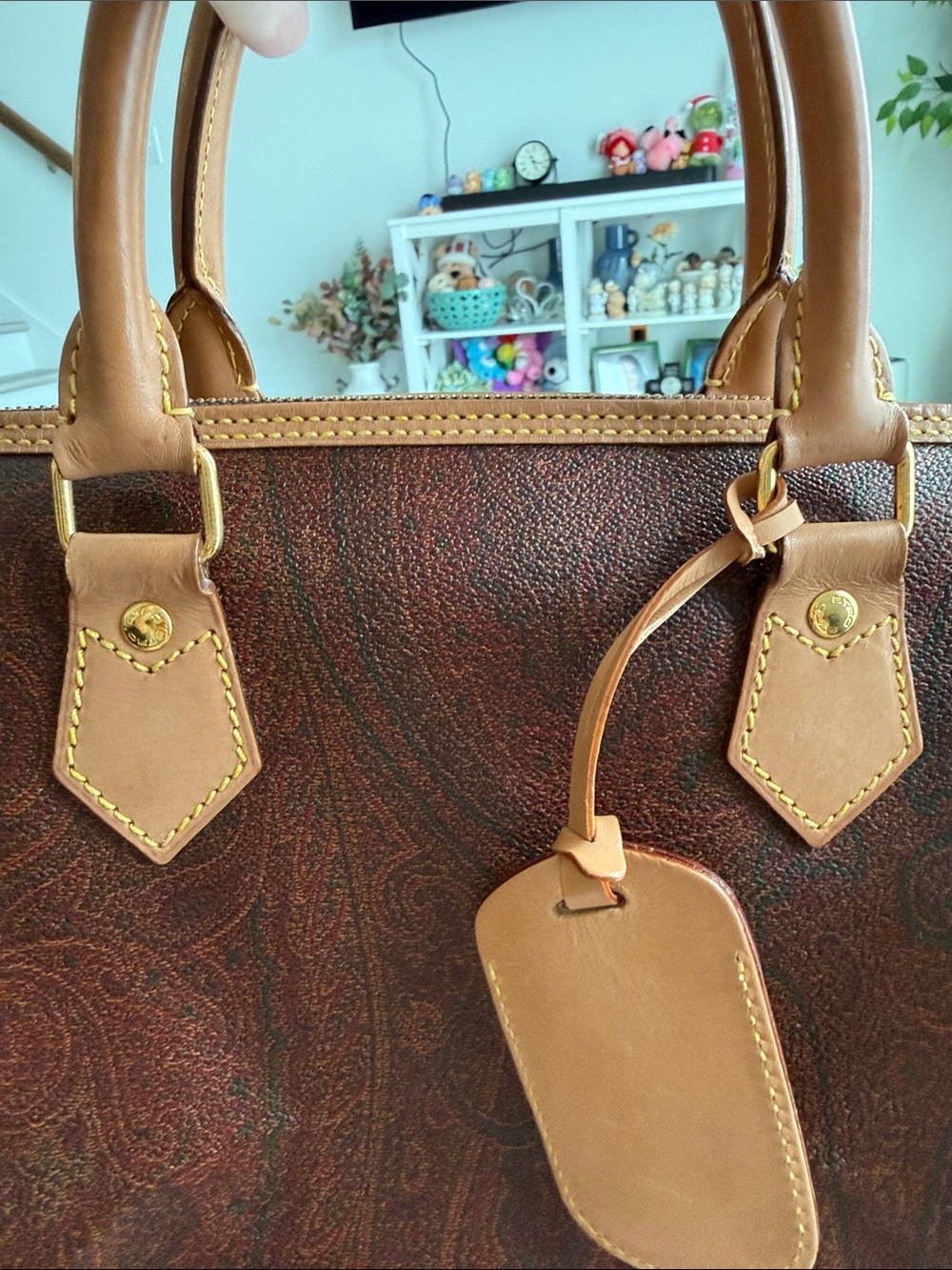 Etro Dark Brown Leather Satchel with Tan Handles - Picture 15 of 16